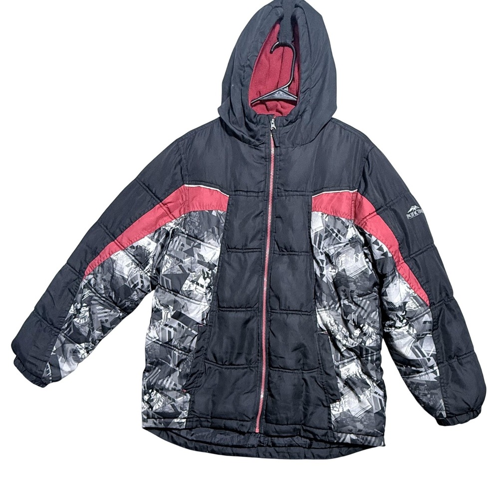 Pacific Trail Jacket Boys XL 18/20 Black Red Hooded Puffer Fleece Lined Winter